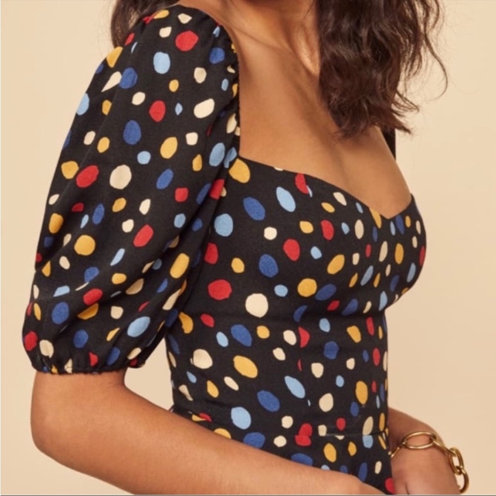 Reformation Aimee Polka Dot Puff Sleeve Peplum Top